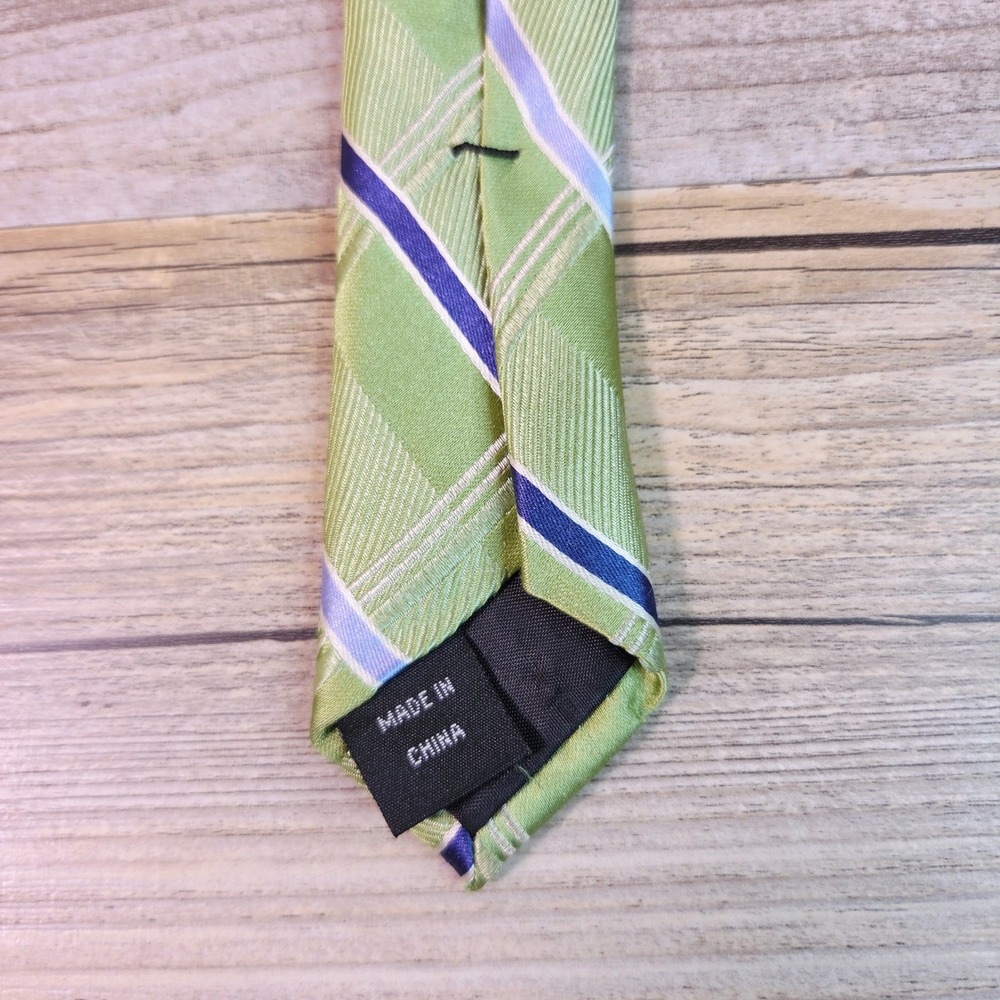 Michael Kors Mens Tie Green Blue Plaid Striped 100% Silk Classic Necktie Wedding - Picture 4 of 6